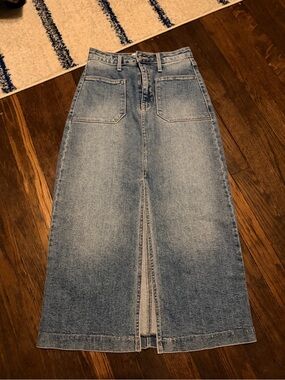 NWOT Just Black Denim XS High Rise Midi Maxi Denim Skirt Front Slit